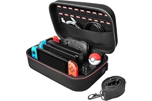 Deruitu Carrying Case Compatible with Nintendo Switch/Switch OLED Model - Portable Travel All Protective Hard Messenger Bag Soft Lining 18 Games for Switch Accessories (Case with Shoulder Strap)
