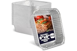 XpressPak [40-Pack] - Aluminium Foil Trays - 8 Inch Square - (20x20 cm) - Aluminium Pans Disposable Baking Foil Pans - 8-Inch Square Pans for Baking, Roasting, Transporting & Food Prepping