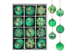 BGNXHYB 12 bolas de Navidad para árbol de Navidad, 6 cm, mate y brillante, bolas decorativas para Navidad, fiestas, bodas (verde)