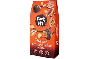 Feel FIT Protéines Pralines au beurre de cacahuètes dans du chocolat au lait belge. Sans sucre, sans gluten, protéines snack Pack de 4 (4 x 66g)