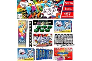 h2i Knaller Knatter Premium Mix | 157 Teile | 8fach Sortiert & handverlesen| Partyspaß für Klein & Groß I für Silvester Halloween & Partys | Kinder & Jugendfeuerwerk | m | Ganzjahresfeuerwerk Kat. F1