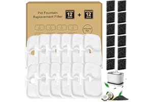 WEIKEY 12 Stück Katzenbrunnen Filter für Dockstream Trinkbrunnen für Katze PLWF005, PLWF115, PLWF105, 12 Stück Kohlefilter Und 12 Stück Schaumfilter, 2-Monats-Set Ersatzfilter für Katzentrinkbrunnen