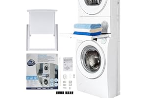 CARE + PROTECT C+P Kit de Unión Universal con Estante Deslizable para Lavadoras y Secadoras, Apto para Lavadoras con Profundidad de 47-62 cm, Fácil de Instalar, Blanco, Lavadoras con Panel Recto