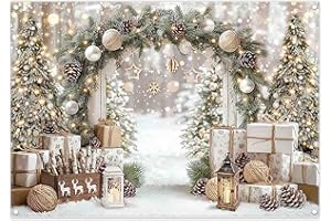 Luminora 7x5ft Christmas Gold White Backdrop Winter Xmas Trees Gifts Warm Snowy Brown Outdoor Pure Holy Background Celebrate Festival Decor Photo Banner Props
