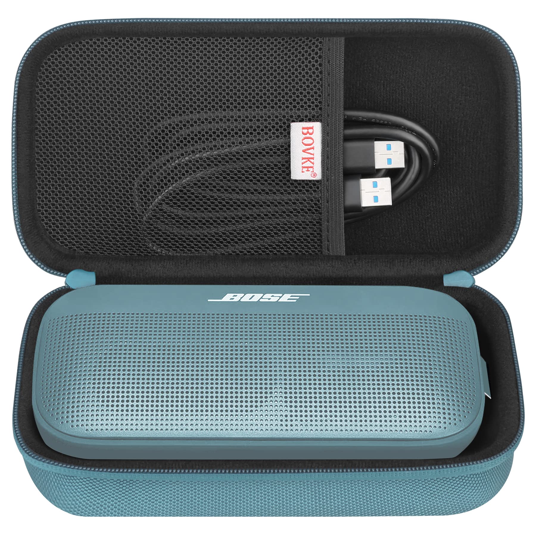 BOVKE Carrying Speaker Case for Bose SoundLink Flex Bluetooth Portable Wireless Speaker, Extra Mesh Pockets for Bose Flex Charging Cable, Blue