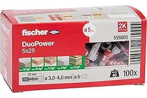 Fischer Duopower Kołki Rozporowe, Szary/Czerwony, 5 x 25 mm (100 Sztuk)