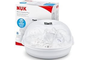 NUK Micro Express Plus Microwave Bottle Steriliser | Sterilises up to 4 Baby Bottles & Accessories in 4 Minutes | Fits Most Microwaves | Tongs for Hygienic Removal