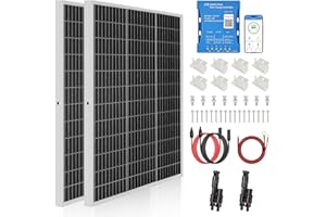 【240W Bluetooth APP Solar Panel Kit】DERUXI 2x120W Caravan Solar Panel 1kWh/Day Off-Grid for RV Boat Shed: 2Pcs 120W 12V Solar Panels+20A Bluetooth Charge Controller+T Connector+Solar Cable+Z Bracket