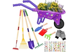 Aragallant Brouette Enfants, 14PCS Ensemble de Jardinage avec Outils de Jardin, Bêche, Râteau, Gants et Accessoires, brouette Jardin Kit de Jeu Éducatif pour Enfants 3 Ans