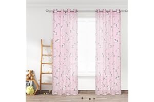 HOMEYA - Cortina Infantil tranparente 2 unidades de 140 x 260 cm - Visillo jovenil con diseño Unicornio para Habitacion de niños. 100% Poliester