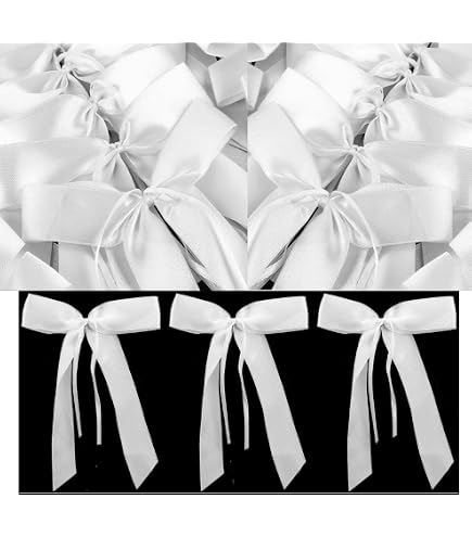 100 Noeuds Ruban Satin Blanc Pour Mariage - Décoration Voiture, Fête, Cadeau - 22x12 Cm