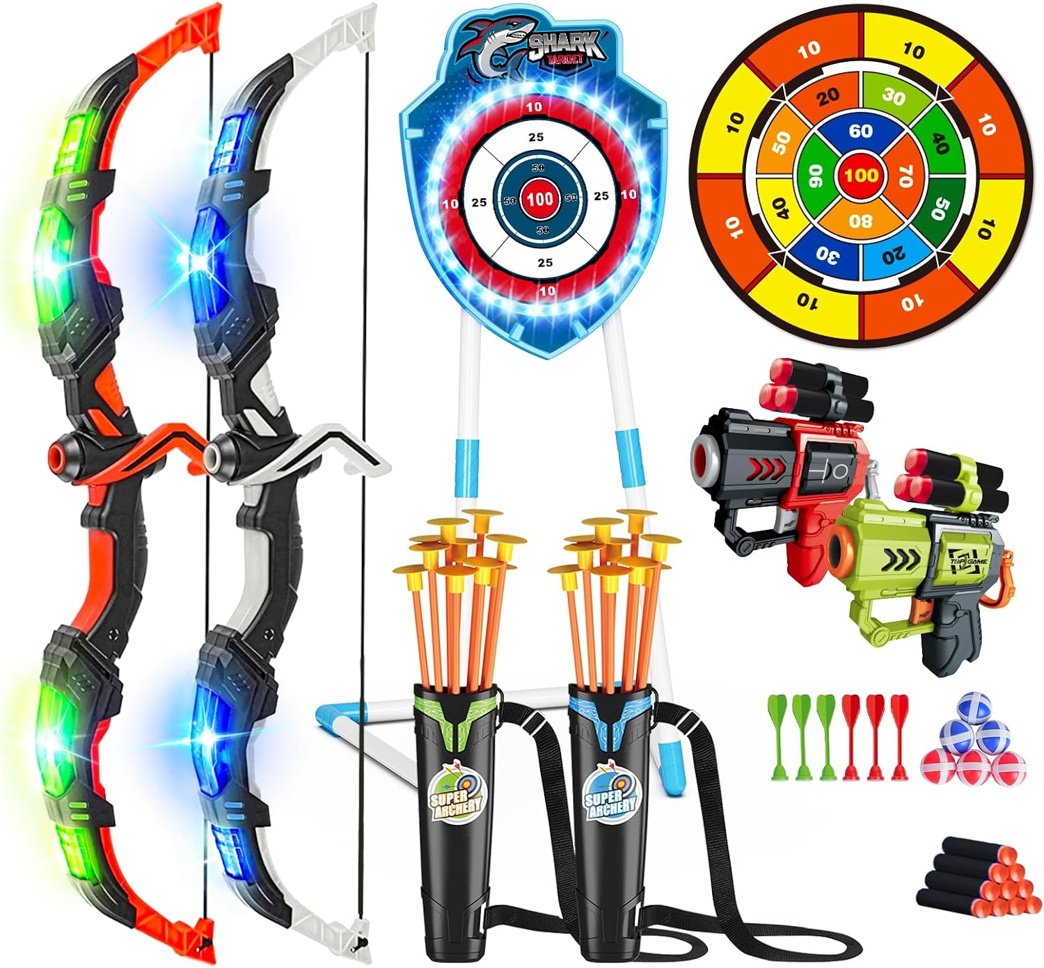 VATOS Juego de 2 Juguetes LED para niños de 5 a 12 años, Arco Luminoso y Objetivo de Ventosa de tiburón, 73 cm, para Interior y Exterior, Regalo para niños y niñas