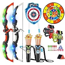 Arc Et Flèches Jouet ZWOOS Avec LED – 2 Arcs, 2 Pistolets, 20 Flèches Ventouses, Cible Mobile, Carquois – Pour Enfants 3-12 Ans