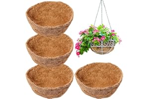 JJYHEHOT Lot de 4 doublures rondes en fibre de coco naturelle pour panier suspendu de 30,5 cm, doublure murale en fibres de coco pour pot de fleurs d'intérieur et d'extérieur