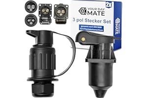 ‎YOUR DAY MATE 3 pol Stecker und Steckdose Set, Hartplastik-Gehäuse, 3 poliges Stecksystem nach DIN 9680 genormt, 4-Loch Montageplatte, Steckanschluss für 12 V Systeme, 3 pin Plug Socket Landmaschine, Baumaschine