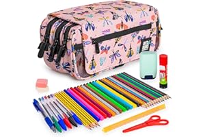 ColePack Design - Lote de Estuche Portatodo Triple con 3 Cremalleras y Material Escolar de Primeras Marcas Incluido (Butterfly)