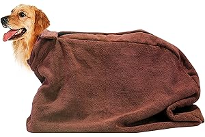 Geyecete Premium Microfiber Dog Towel with Loop Neck Strap - Large, Medium, Small Dog Drying Bag - Brown - S Plus
