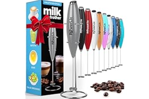 Powerlix Espumador de Leche Eléctrico de Mano - Batidora Leche Espuma Con soporte de acero inoxidable, 15-20s, potente 19000 rpm, Batidor para Café con leche, Capuchino, Chocolate Caliente,Plata
