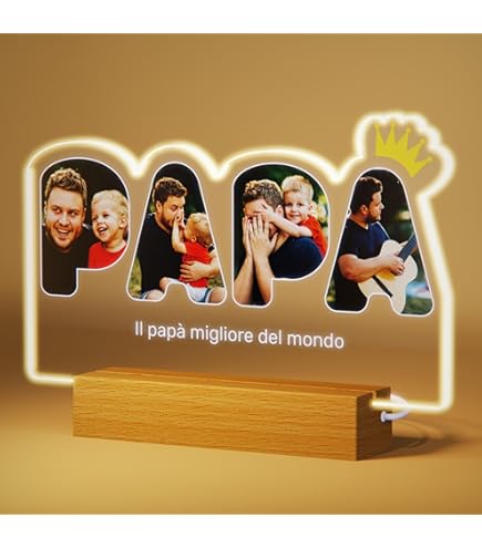 Lampada Personalizzata Con Foto Per Festa Del Papà - Plexiglass Stampato HD, Base Con LED - Foto 4
