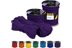 EdcX 4 mm Poliestere Paracord 550 (15, 30 e 50 m) – 4 mm Tipo III, Cavo per Paracadute Resistente allo Strappo per la Sopravvivenza in 100% Poliestere con 7 Fili | Colori a Tinta Unita