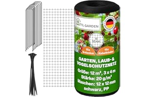 ‎TTL COMMERCE TTL Garden 3 x 4 m Bird Protection Net Leaf Net 20 g/m² Black - 12 x 12 mm Mesh 12 m² 1 Thread System Extra Stable - Fruit Tree Net Protective Net Garden Net Tear-Resistant Robust 15 Ground Anchors +
