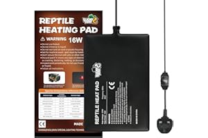 LUCKY HERP Reptile Heating Mat, 16W Terrarium Reptile Heat Pad with Temperature Adjustment, Vivarium Heat Mat for Turtle, Lizard, Hermit Crab, Frog, Snake(8x12in)