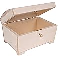 Creative Deco Large Wooden Lockable Jewellery Box | 20 x 14.5 x 11.7 cm | Storage Box with Lid, Lock & Key | Plain, Unpainted & Unfinished | Easter Gift Craft Keepsake Trinket Treasure Gift Chest