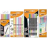 BIC Intensity, Set Cancelleria Colori Pastello, 6 Brush Pen Colorati 2-in-1, 6 Evidenziatori Pastello, 6 Fineliner e 5 portam