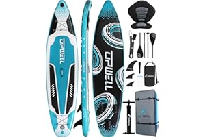 UPWELL Inflatable Stand Up Paddle Board 350/340/335/320 cm with SUP Accessories Including Backpack, Repair Kits, Non-Slip Deck, Kayak Seat, Lead, 3 Fins, Paddle and Hand Pump