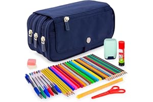 ColePack M1918 - Lote de Estuche Portatodo Triple con 3 Cremalleras y Material Escolar de Primeras Marcas Incluido (CPM-1918A)