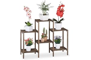 Relaxdays Soporte Plantas Shabby Chic, Estantería Interior para Flores, 6 Baldas, Madera, 70x89x27 cm, marrón Oscuro, Mediana