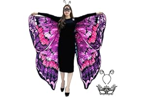 GUGNRYAC Schmetterling Umhang Damen - Doppelseitiger Druck Schmetterlingsflügel Erwachsene Kostüm mit Maske und Haarreif Schmetterling Flügel Faschingskostüme für Halloween Karnevel Cosplay (Purple)