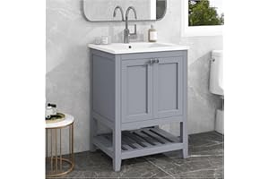 Racxily mobile lavabo bagno,mobile lavabo bagno a terra,60cm, con lavabo in ceramica,Grigio