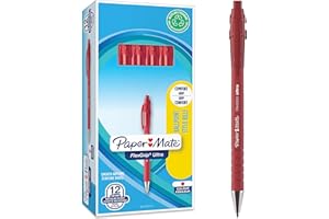 PAPER MATE Papermate Flexgrip Ultra Penna a Sfera a Scatto, Punta Media (1.0 mm), Confezione da 12, Rosso