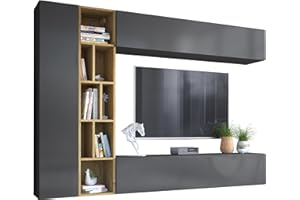 ‎MIRJAN24 Mirjan24 Wohnwand Kodita, Anbauwand, Fernsehschrank, Schrankwand, Mediawand, Wandregal, Schrank, TV-Lowboard (Grau/Eiche Artisan)