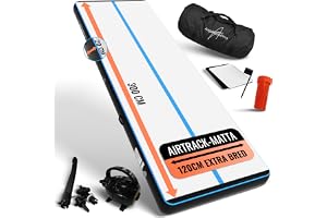 AthleticPro Airtrack-matta höjd – uppblåsbar gymnastikmatta för golvgymnastik och akkrobatik inkl. elektrisk pump, reparation