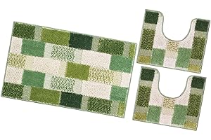 emmevi Tappeto Bagno Parure Morbido Girowater Antiscivolo Assorbente Lavabile MOD.Lilla Set 3 Pezzi Verde