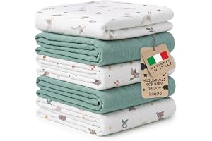 Kikido Muslinfilt Baby 30x30 cm - Set med 5 Muslindukar i 100% Bomull - Mjuka och Absorberande Kräkdukar, 6-lagers - Björn, A