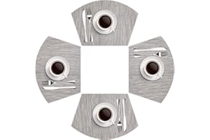 MI CASA Wedge Placemats Set of 4 for Round Tables PVC Place Mats Non-Slip Heat Resistant and Washable Table Mats for Kitchen and Dining Room, Grey