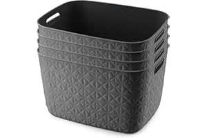 CURVER Softex 4x 19L Storage Baskets, 100 percent Recycled Material, Lightweight, For Bathroom, Living Room, Kitchen, Dark Grey