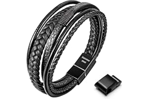 Speroto Mens Bracelet, Adjustable Premium Leather Bracelet for Men Black Brown with Stainless Steel Magnetic Clasp, Multi-Layer Braided Genuine Leather Bracelet Gift for Men/Women