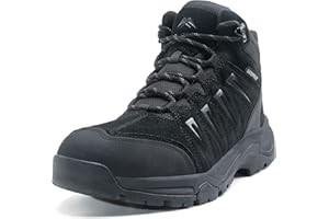 OUTJET Men's Waterproof Hiking Boots Lightweight Comfortable Leather Mid Ankle Outdoor Trekking Boot