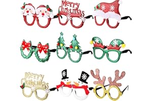 Harrycle 9 Pack Christmas Glasses Frames Glitter Glasses Novelty Christmas Costume Eyeglasses Gift for Kids Adults Holiday Party Favor Christmas Photo Booth