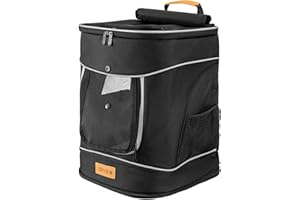 CADOCA® Haustierrucksack bis 20 kg verstellbare Gurte faltbar Kurzleine Haustier Tragetasche Hunderucksack Katzenrucksack Katze Hund Rucksack Schwarz