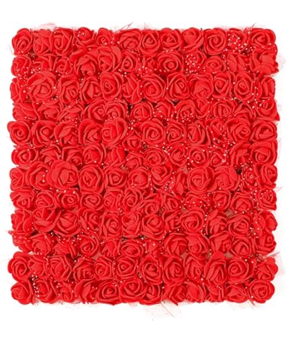 MWOOT 144 stuks mini-rozen kunstbloemhoofden, rode plastic rozenknoppen met stengels om te knutselen, kleine neprozen voor doe-het-zelf Valentijnsdag
