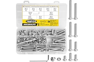 JOCAHULFX M6 Schrauben Set, 168 Stück Linsenkopf Innensechskantschrauben Muttern Set, Gewindeschrauben und Muttern und Unterlegscheiben Set, Edelstahl Maschinenschrauben Sortiment Set, Silber