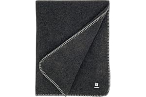 EKTOS 100% Virgin Wool Blankets, 90" x 78", Emergency Blanket for Car, Winter Camping (Charcoal, Full Size)