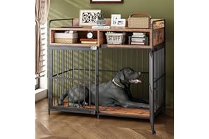 COINTWO Large Dog Crate Furniture with Drawer Storage | Large Indoor Wood Dog Kennel | Heavy Duty Metal Dog Cage Table | 103×60×80CM - Rustic Brown