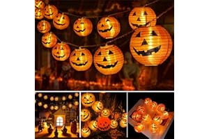 Qedertek Halloween Decoration, 20 LED Orange Citrouille Lanterne à Piles 13ft/4M Guirlande Lumineuse,2 Modes D'éclairage & Imperméable pour la Extérieure et Intérieure Jardin Maison Party(Blanc Chaud)