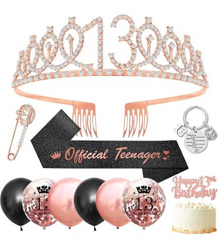 Striscione Compleanno 13 Anni Ragazza, Banner "Official Teenager" Oro Rosa, Con Lettere Glitterate E Nastro 3m, Decorazione Festa - 4
